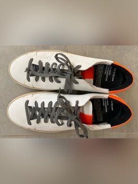 🔸 P448 🔸Jack logo-perforated sneakers white with neon orange heel tabs